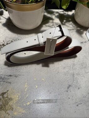 Canali cream off white Textured Italian Leather Belt with Silver Buckle